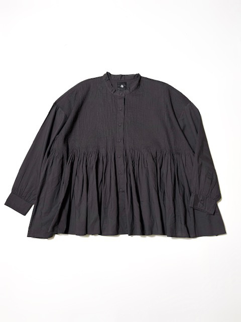 maison de soil 60s ORGANIC CAMBRIC PLAIN BANDED COLLAR SHIRT with MINI PINTUCK