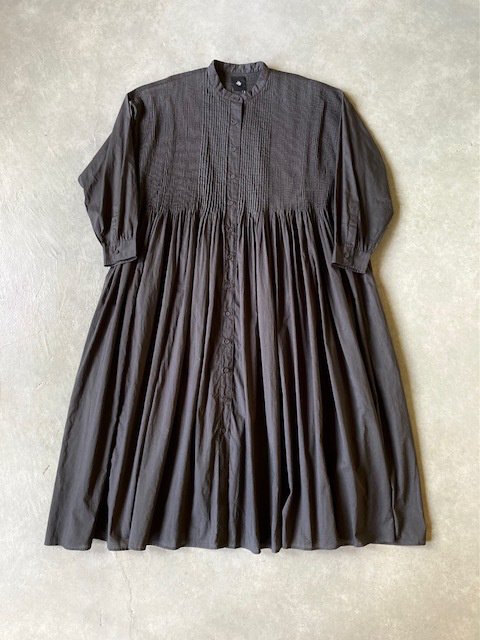 maison de soil 60s ORGANIC CAMBRIC PLAIN BANDED COLLAR DRESS with MINI PINTUCK