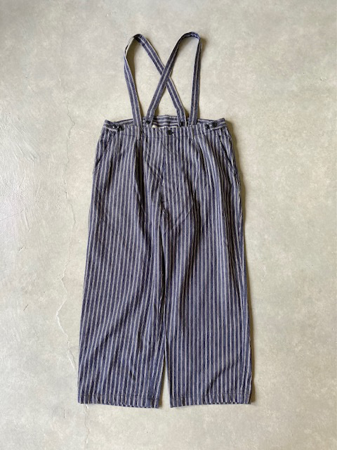 ARMEN YARN DYED INDIGO 2 STRIPE ADJUSTERTACK PANTS with SUSPENDERS