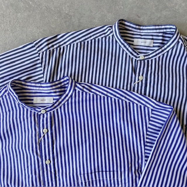 PRIT ブロードストライプ スタンドカラーオーバーサイズシャツ