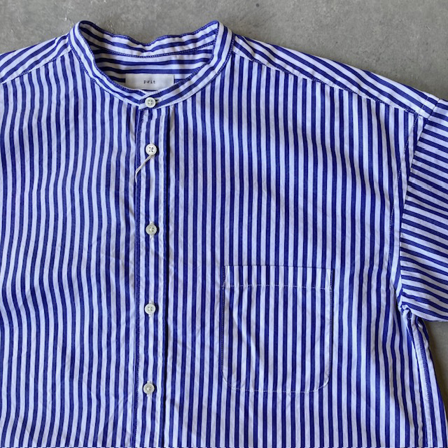 PRIT ブロードストライプ スタンドカラーオーバーサイズシャツ