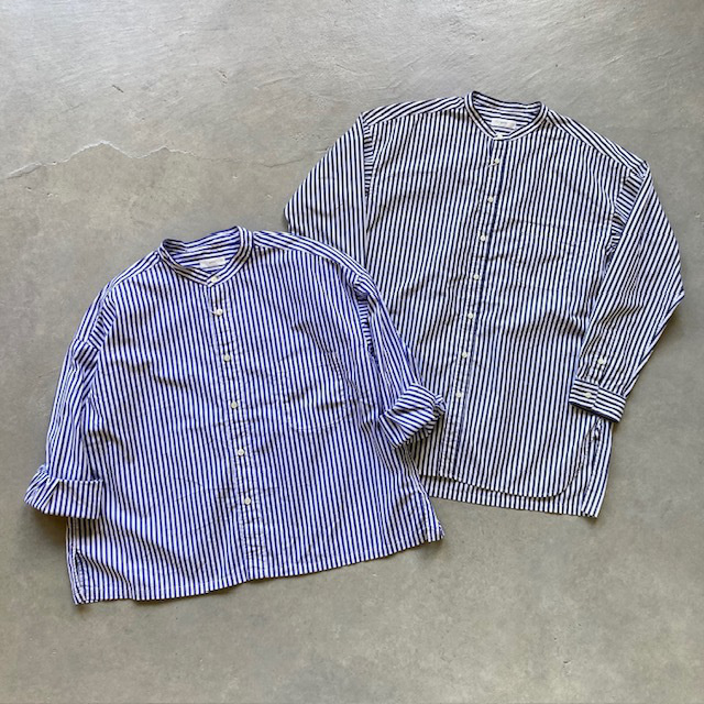 PRIT ブロードストライプ スタンドカラーオーバーサイズシャツ