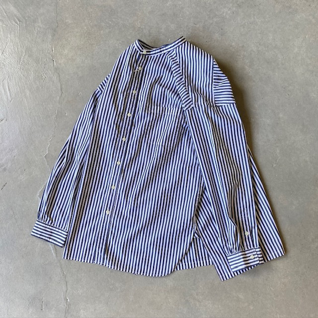 PRIT ブロードストライプ スタンドカラーオーバーサイズシャツ