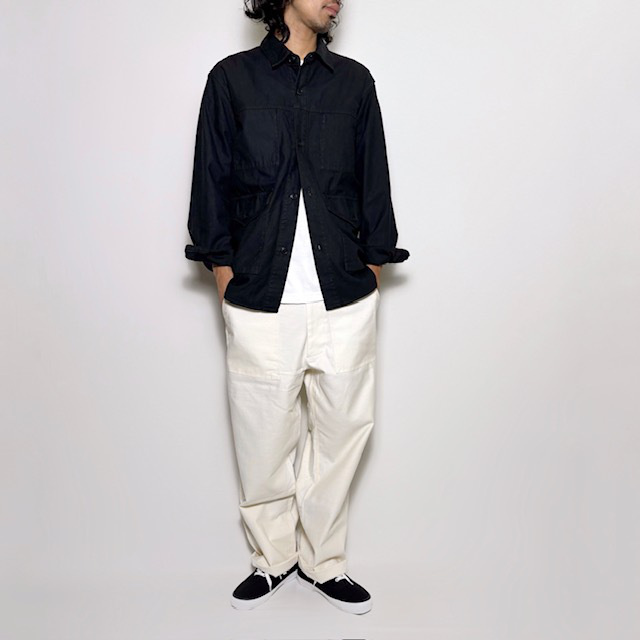 SAGE DE CRET コットンリネンバッグサテンロングシャツジャケット