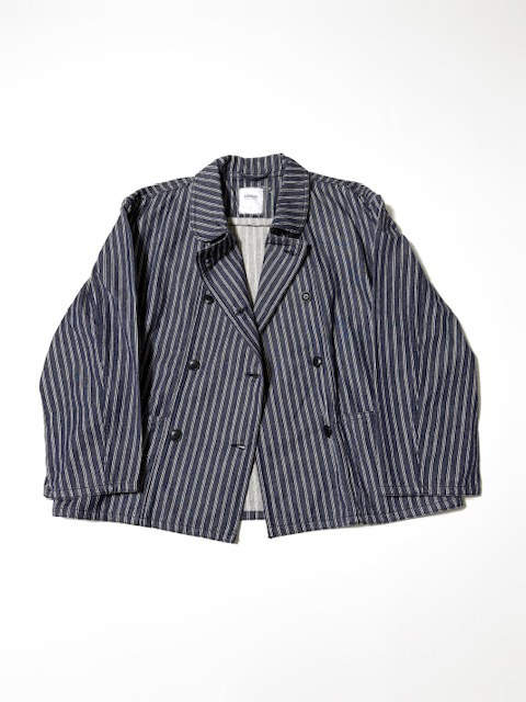 ARMEN YARN DYED INDIGO 2 STRIPE ROUND COLLAR DOUBLE JACKET