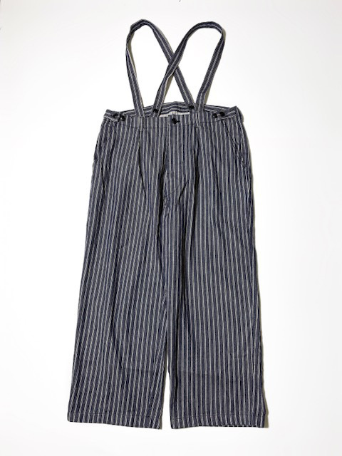 ARMEN  YARN DYED INDIGO 2 STRIPE  ADJUSTER TACK PANTS  with SUSPENDERS