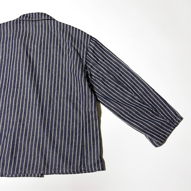 ARMEN YARN DYED INDIGO 2 STRIPE ROND COLLAR DOUBLE JACKET