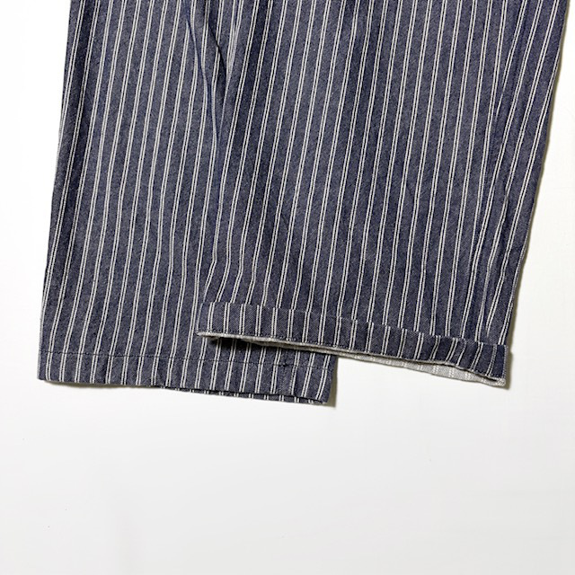 ARMEN YARN DYED INDIGO 2 STRIPE ADJUSTER TACK PANTS with SUSPENDERS 
