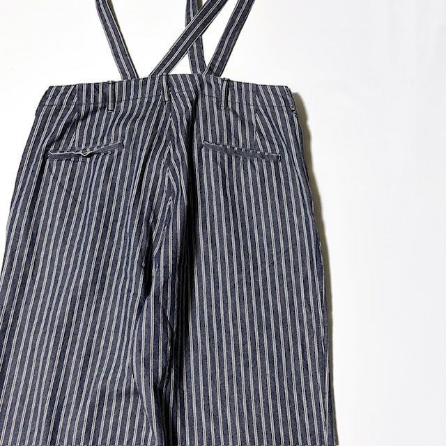 ARMEN YARN DYED INDIGO 2 STRIPE ADJUSTER TACK PANTS with SUSPENDERS 