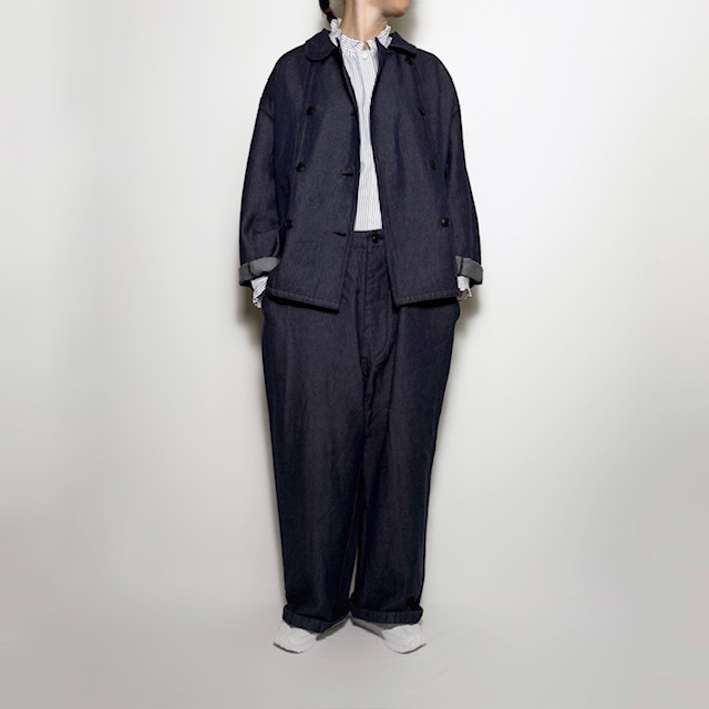 ARMEN WOOL / COTTON TWILL ROUND COLLAR DOUBLE JACKET