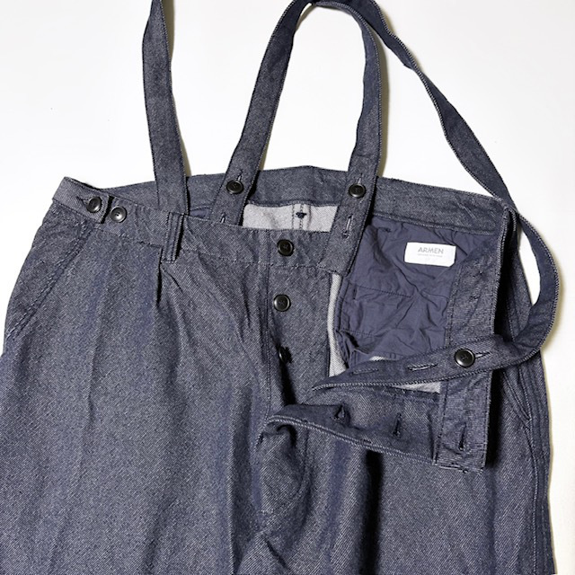 ARMEN WOOL / COTTON TWILL ADJUSTER TACK PANTS with SUSPENDERS 