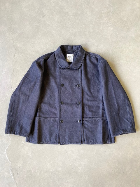 ARMEN WOOL / COTTON TWILL ROUND COLLAR DOUBLE JACKET