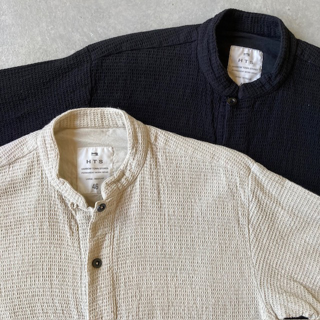 HTS (HARROW TOWN STORES) WAFFLE PLAIN OVERDYE STAND COLLAR SHIRTS