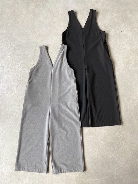 PRIT ツイルストレッチ裏起毛 Vネックオールインワン