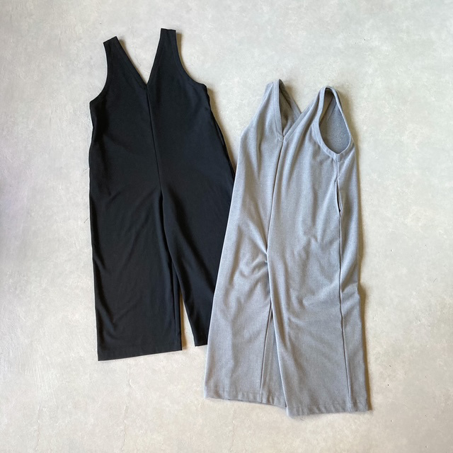 PRIT ツイルストレッチ裏起毛 Vネックオールインワン