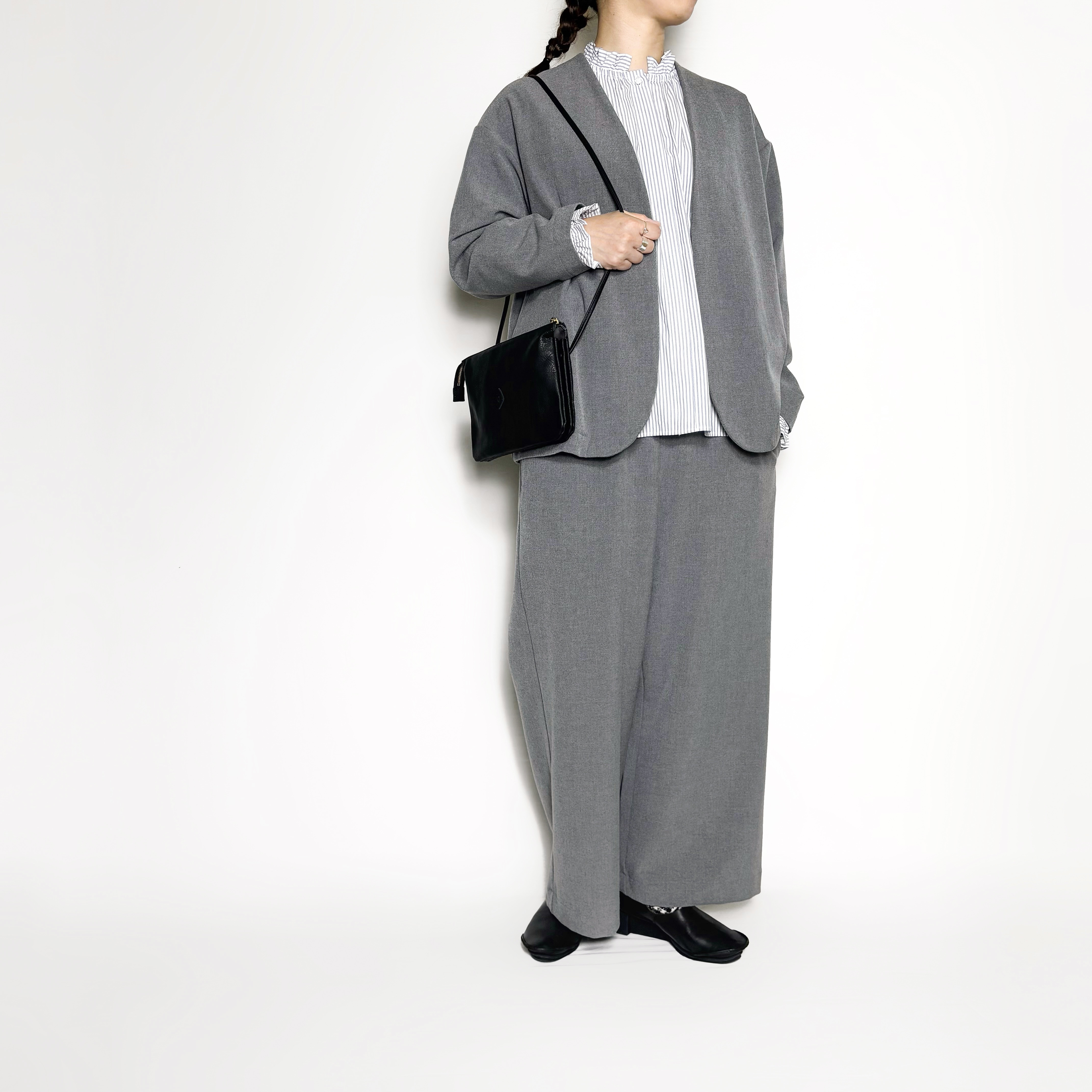 PRIT ツイルストレッチ裏起毛ワイドイージーパンツ