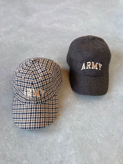 TOP KHAKI by Johnbull  ARMY刺繍ウールチェック柄キャップ
