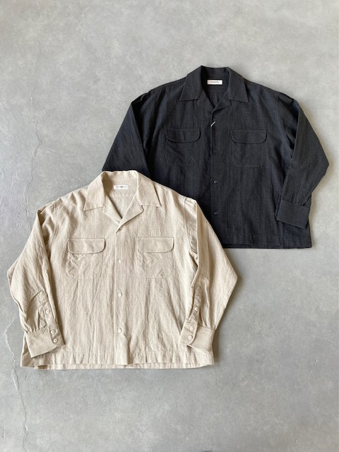 H.UNIT COTTON LINEN CHECK OPEN COLLARLONG SLEEVES SHIRT