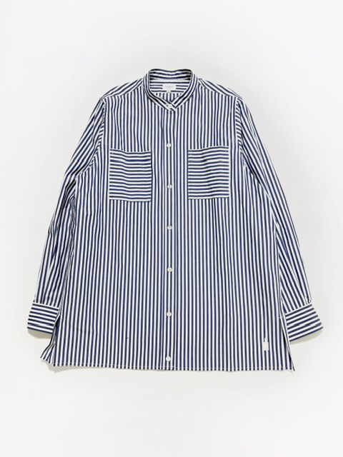 IKITSUKE コットンストライプバンドカラーシャツ