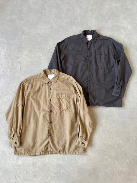 HTS (HARROW TOWN STORES) COTTON LINEN PLAIN OVERDYE ONE-UP COLLAR SHIRT