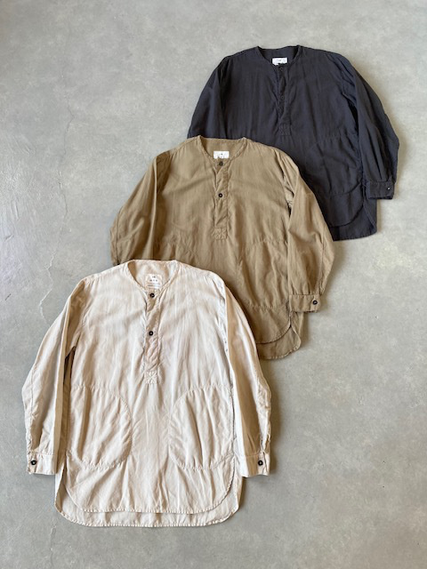 HTS (HARROW TOWN STORES) COTTON LINEN PLAIN OVERDYE HENRY NECK SHIRT