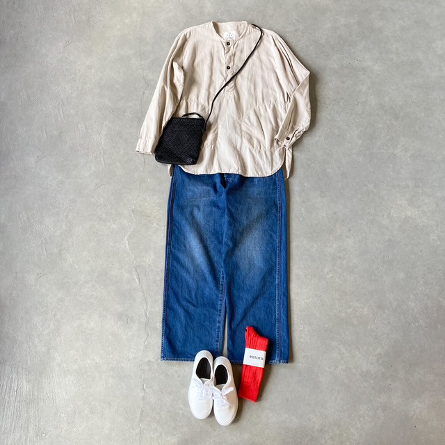 HTS (HARROW TOWN STORES) COTTON LINEN PLAIN OVERDYE HENRY NECK SHIRT