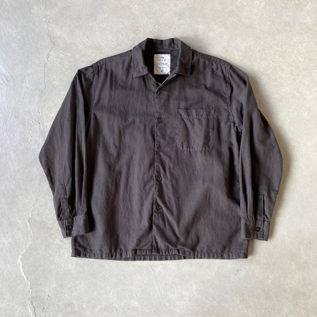 HTS (HARROW TOWN STORES) COTTON LINEN PLAIN OVERDYE ONE-UP COLLAR SHIRT