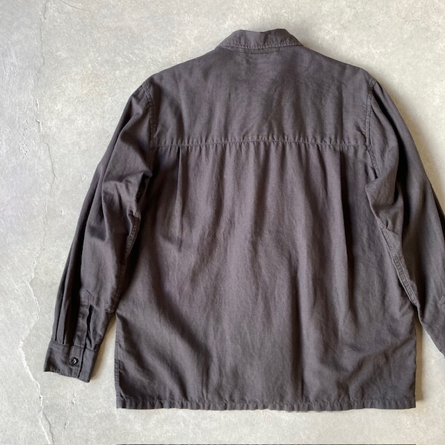 HTS (HARROW TOWN STORES) COTTON LINEN PLAIN OVERDYE ONE-UP COLLAR SHIRT