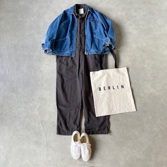 HTS (HARROW TOWN STORES) COTTON LINEN PLAIN OVERDYE ONE-UP COLLAR OVERALLS