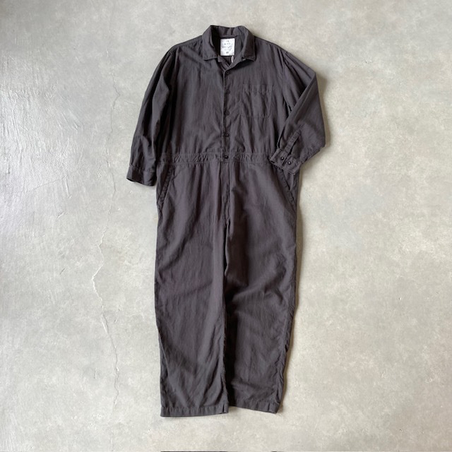 HTS (HARROW TOWN STORES) COTTON LINEN PLAIN OVERDYE ONE-UP COLLAR OVERALLS