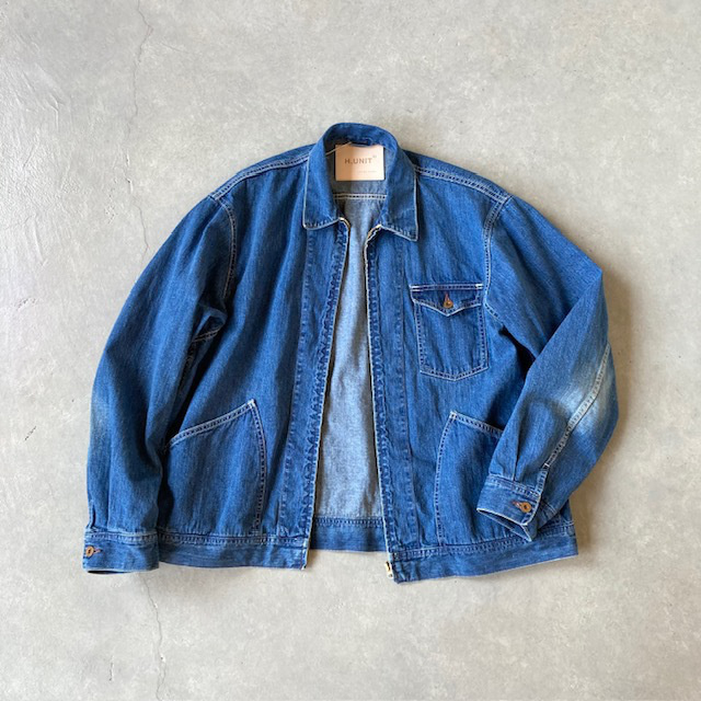 H.UNIT 10.5oz NEP INDIGO DENIM  ZIP WORK JACKET (Used wash)