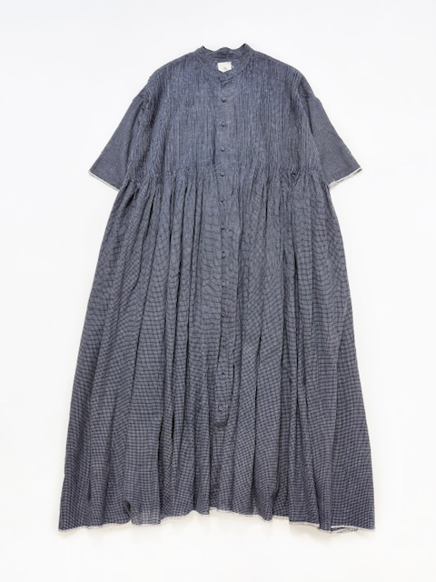 maison de soil HAND WOVEN COTTON SINGLE CHECKBANDED COLLAR SHIRT DRESSWITH PINTUCK