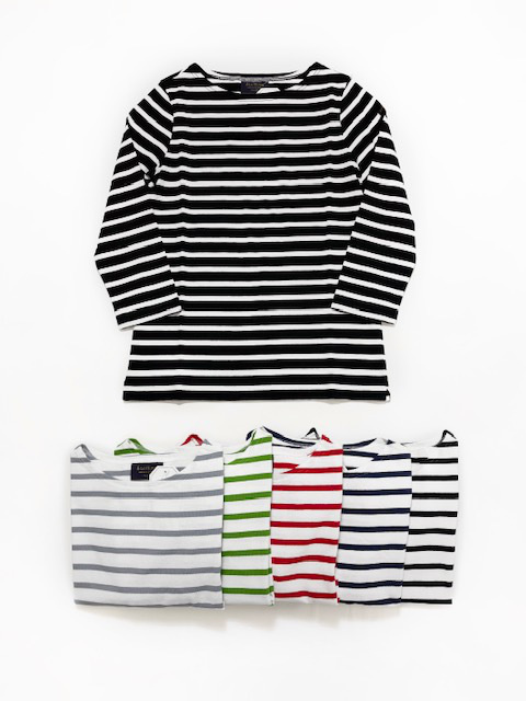 LE LE MINOR ライトコットン7分袖ボーダーTシャツ