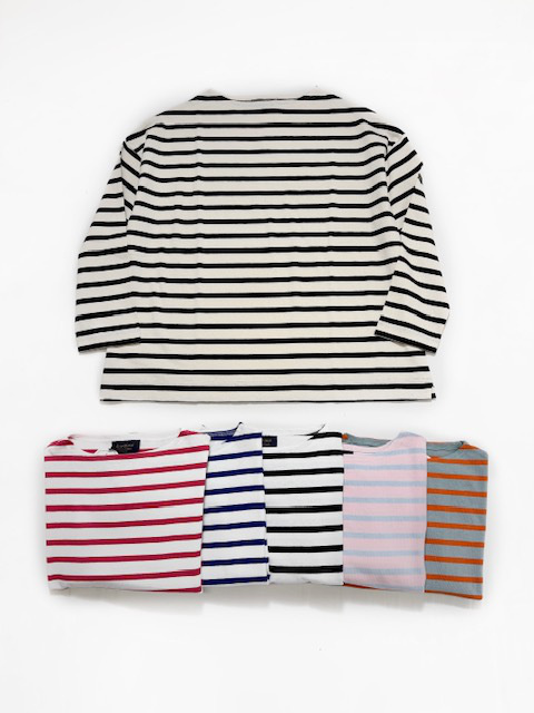 LE MINOR ライトコットン9分袖 ボーダーワイドTシャツ