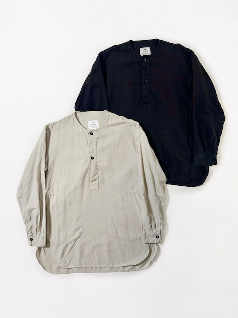 HTS(HARROW TOWN STORES) COTTON LINEN PLAIN OVERDYE HENRY NECK SHIRT