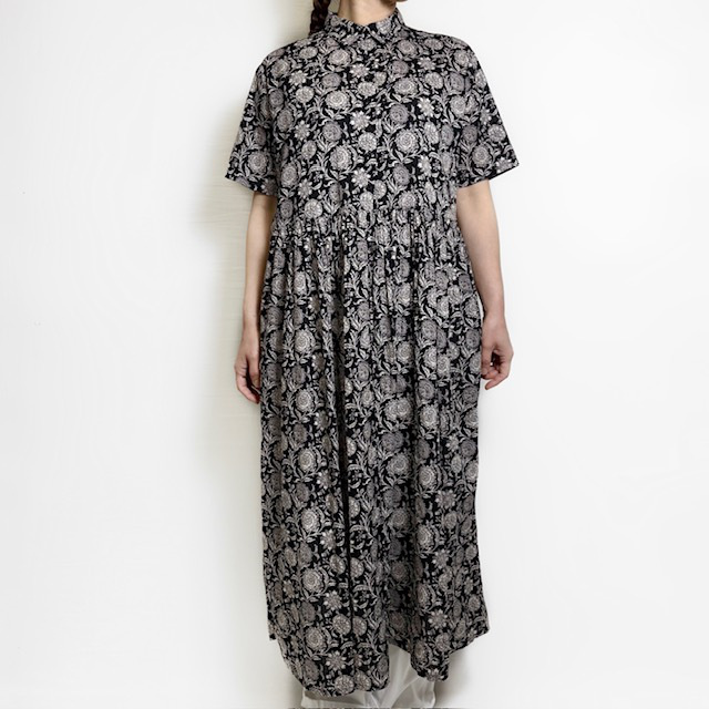 SOIL 80s VOILE TWO TONE FLOWER PRINT REGULAR COLLAR S/SL DRESS