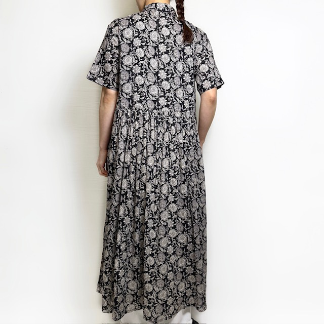 SOIL 80s VOILE TWO TONE FLOWER PRINT REGULAR COLLAR S/SL DRESS