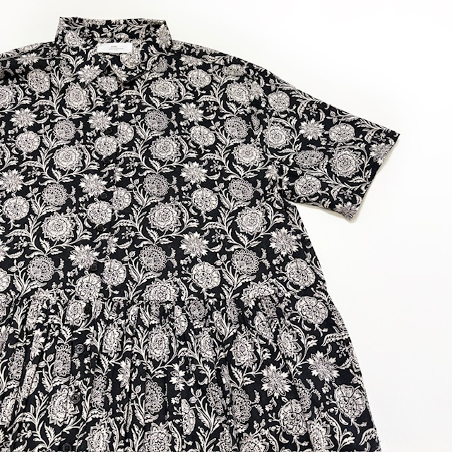 SOIL 80s VOILE TWO TONE FLOWER PRINT REGULAR COLLAR S/SL DRESS