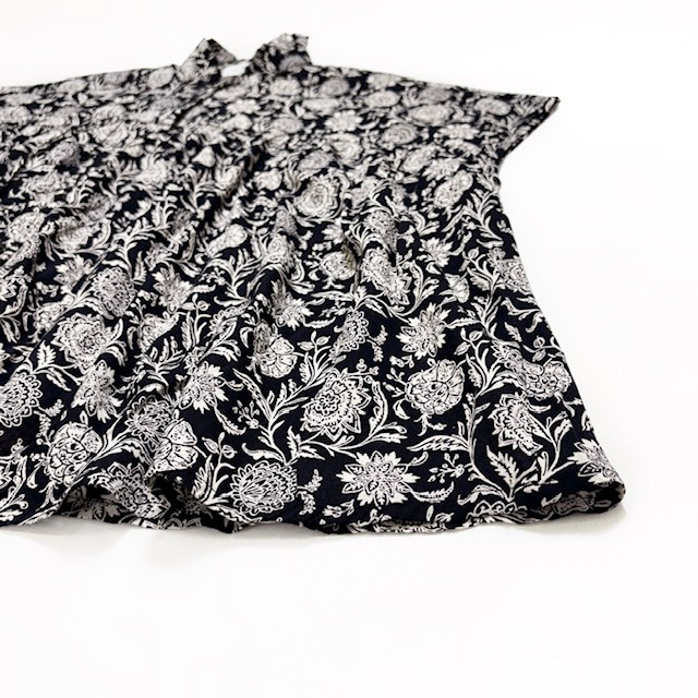 SOIL 80s VOILE TWO TONE FLOWER PRINT FRILL COLLAR FRENCH/SL SHIRT