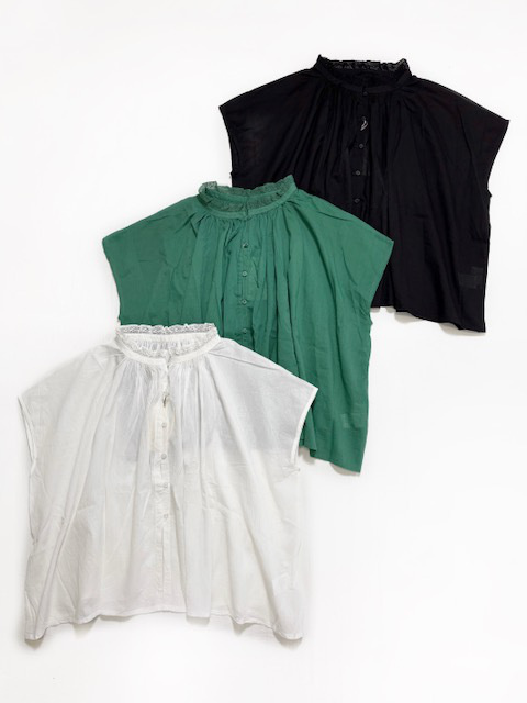 SOIL VOILE LACE NECK LACE GATHERED SMOCK