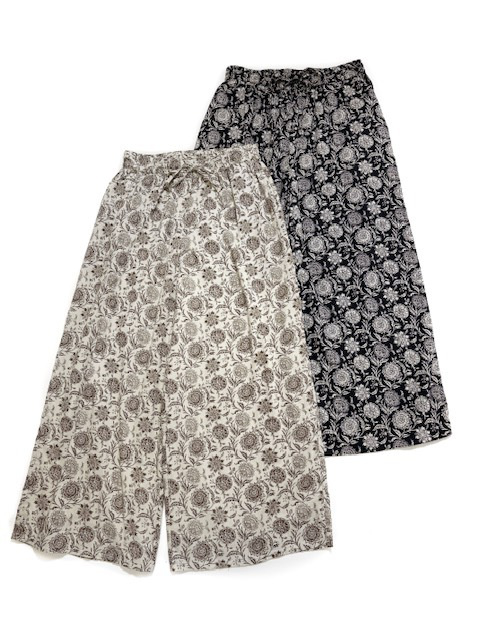 SOIL 80s VOILE TWO TONE FLOWER PRINT WIDE EASY PANTS