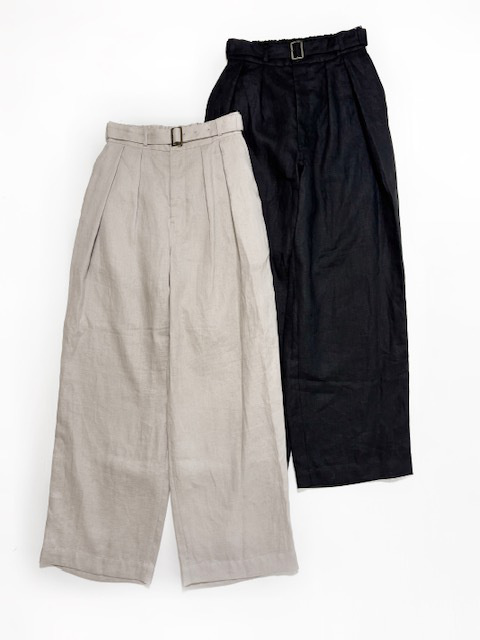 Lelill リネンベルテッドワイドパンツ