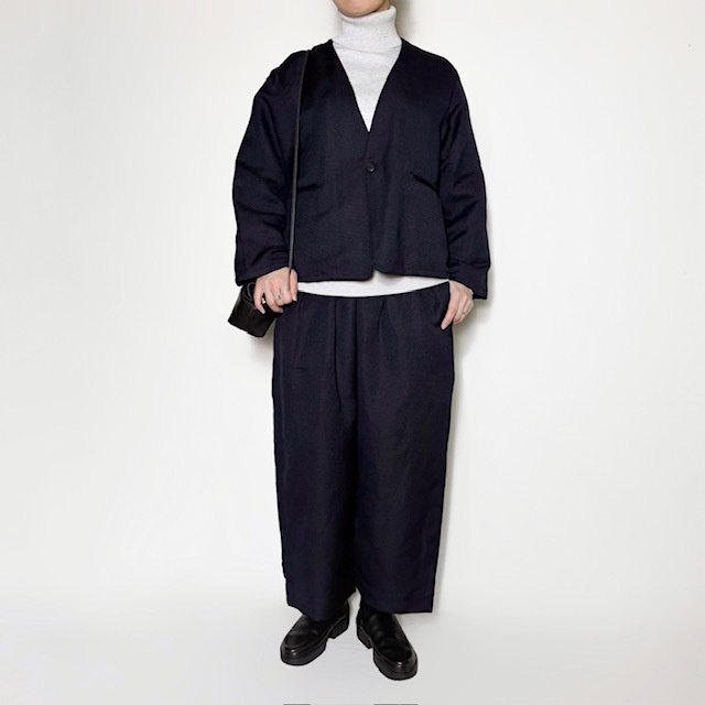 セレモニー リネンポリエステル混 2タックイージーパンツ