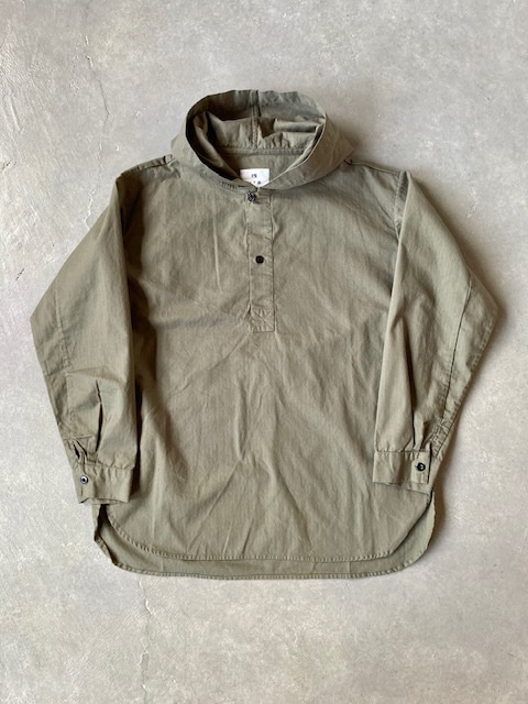 HTS (HARROW TOWN STORES) COTTON HERRINGBONE WASH HOODED PULLOVER SHIRT