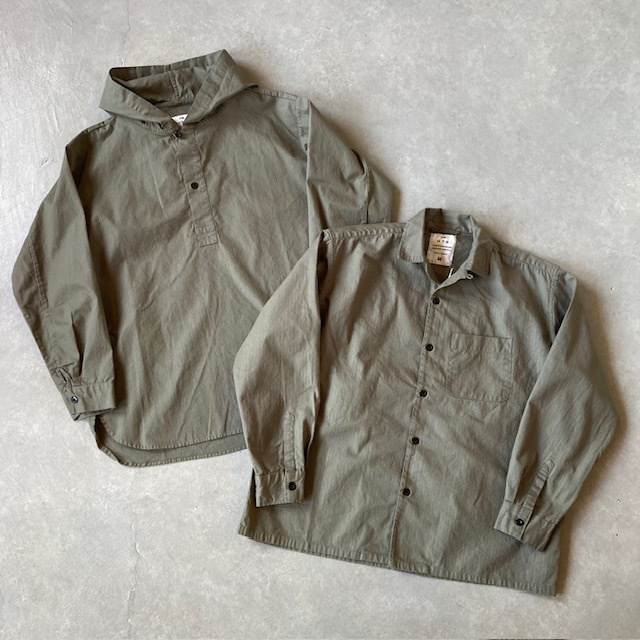 HTS (HARROW TOWN STORES) COTTON HERRINGBONE WASH HOODED PULLOVER SHIRT
