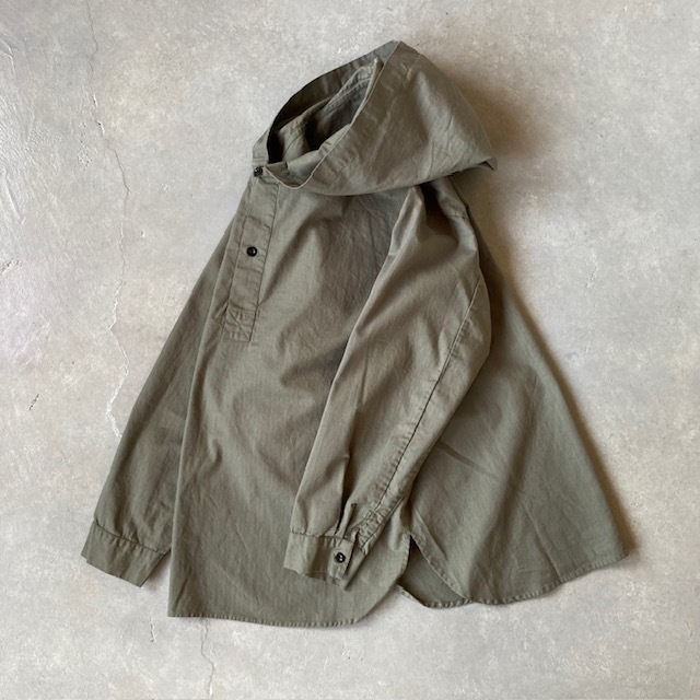 HTS (HARROW TOWN STORES) COTTON HERRINGBONE WASH HOODED PULLOVER SHIRT