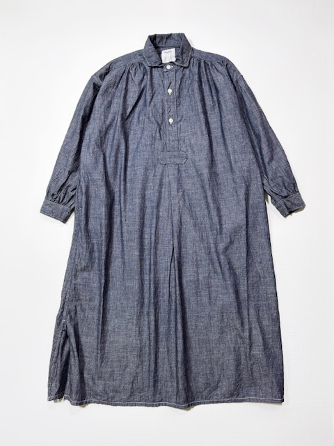 ARMEN NAVY INDIGO CHAMBRAY WORK GATHERED DRESS SHIRT