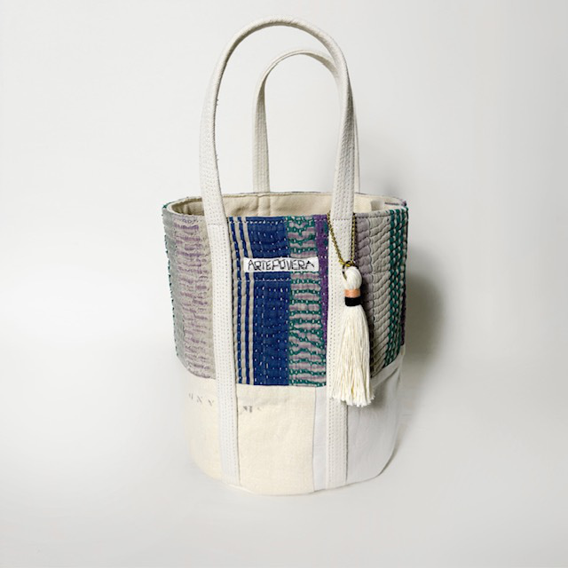 ARTE POVERA インドキルトラリー&フランスシーツMIX NEW ラウンド BAG (M)