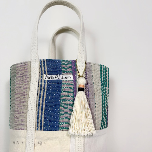 ARTE POVERA インドキルトラリー&フランスシーツMIX NEW ラウンド BAG (M)