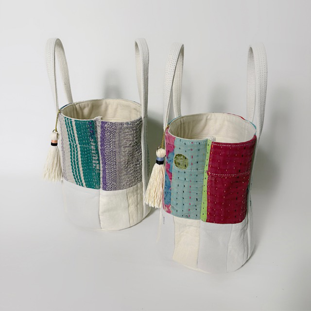 ARTE POVERA インドキルトラリー&フランスシーツMIX NEW ラウンド BAG (M)